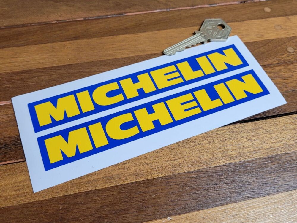 Michelin Deep Yellow Text on Blue Oblong Stickers. 6.5