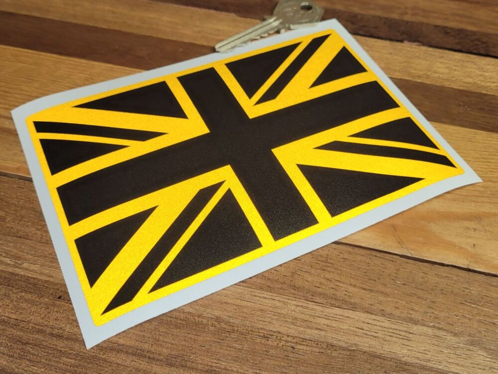 Union Jack Black & Amber Reflective Wide Style Sticker - 6"