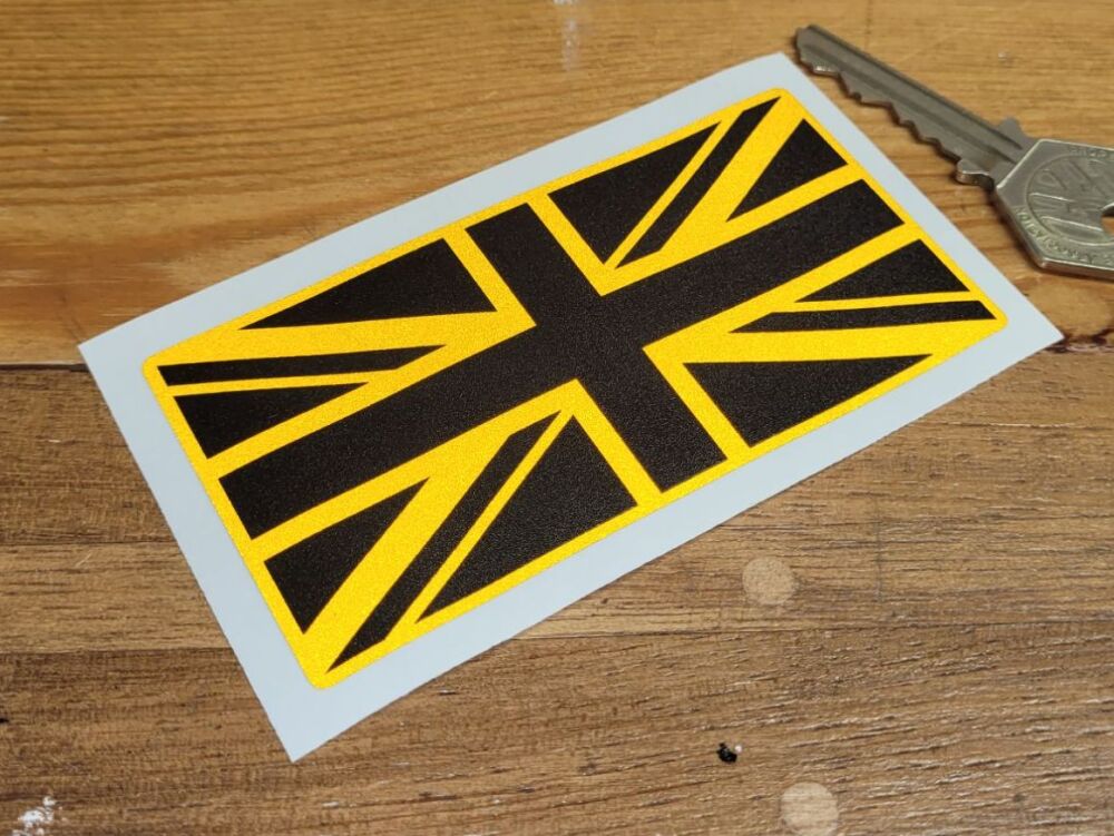 Union Jack Black & Amber Reflective Thin Style Sticker - 4"