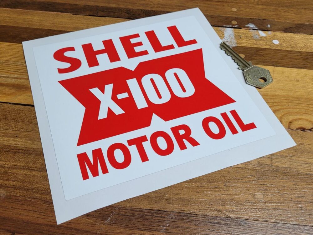 Shell X-100 Motor Oil Red & White Sticker - 6.5"
