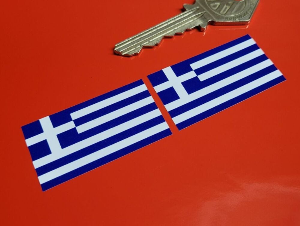 Greece Oblong Flag Stickers - 1.75" Pair