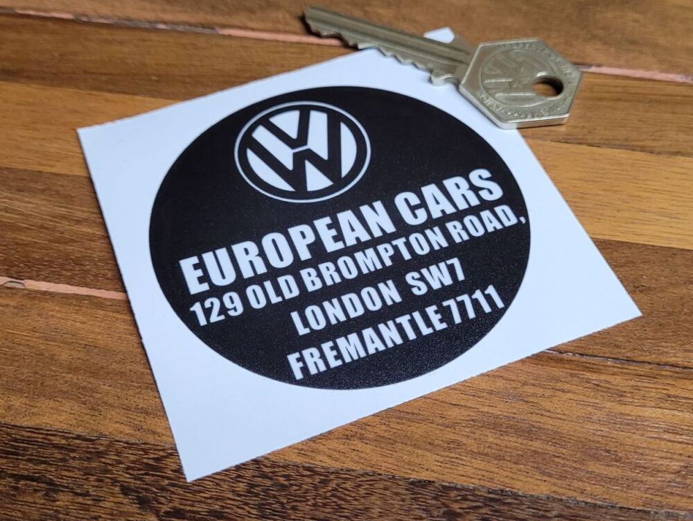Volkswagen Dealer Sticker - European Cars, Old Brompton Road - 70mm