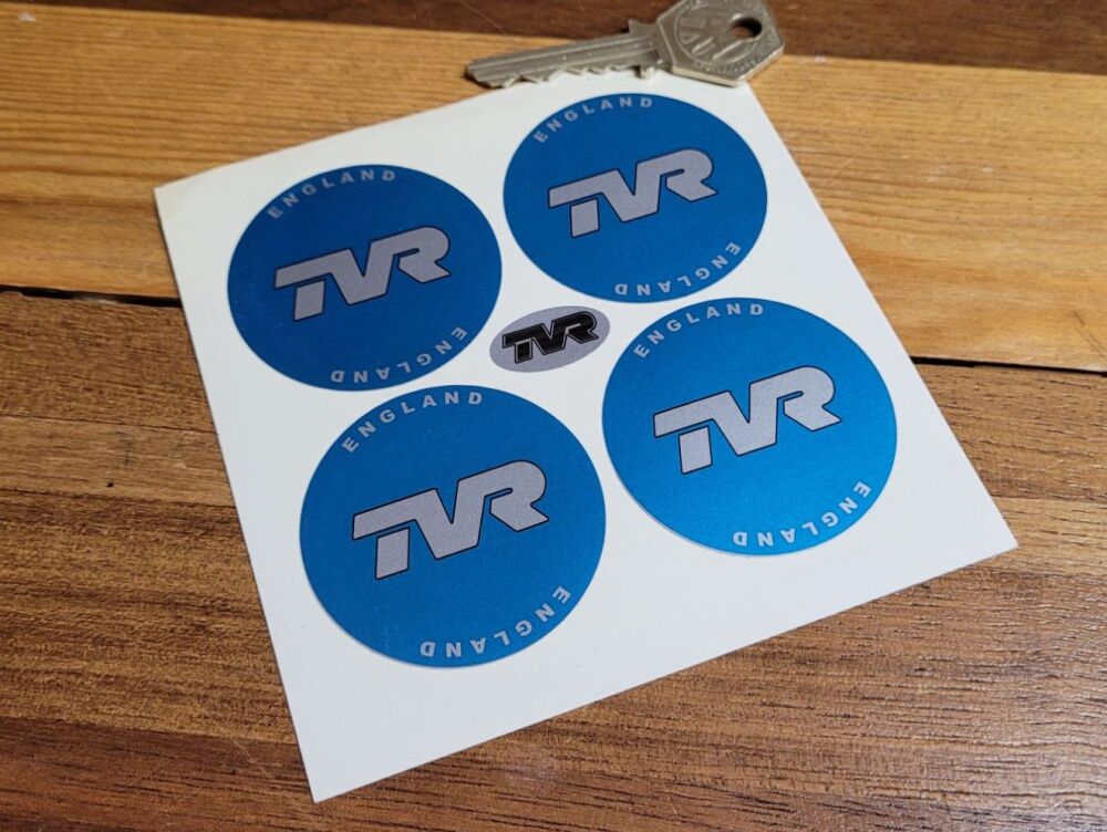 TVR England Light Blue Wheel Centre Stickers - Set of 4 - 38mm, 50mm, or 60