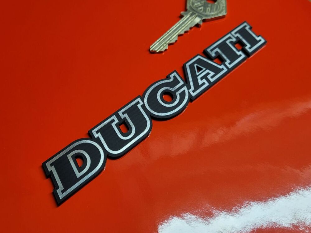 Ducati Text Black with Silver Coachline Self Adhesive Bike Badge - 5.5