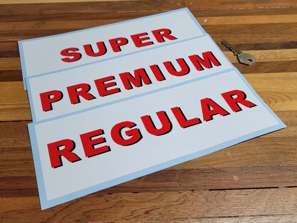 Petrol Pump Window Sticker - Premium, Super or Regular - Red Shadow Style -  11"