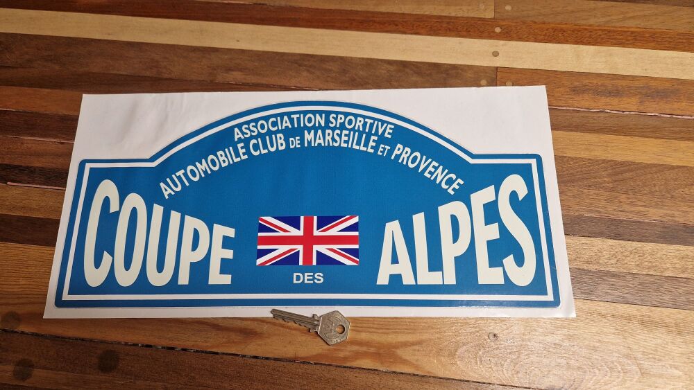 Coupe Des Alpes. Association Sportive. Union Jack. Rally Plate Sticker. 16" - Slight Second 018