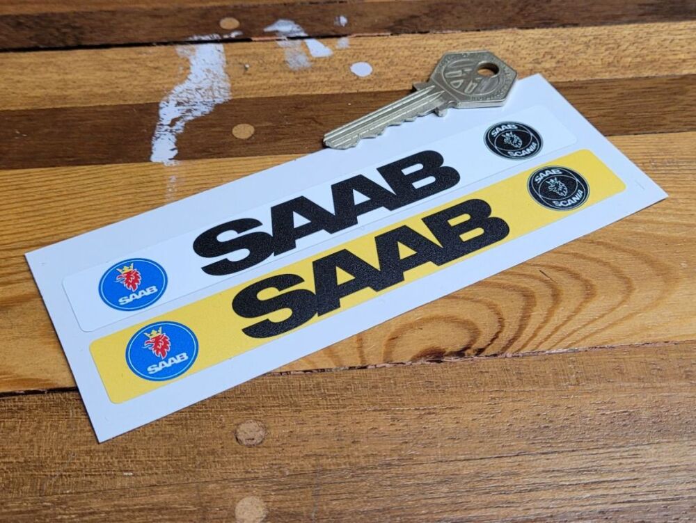 Saab Car Number Plate Dealer Logo Cover Stickers - 5.5" Pair