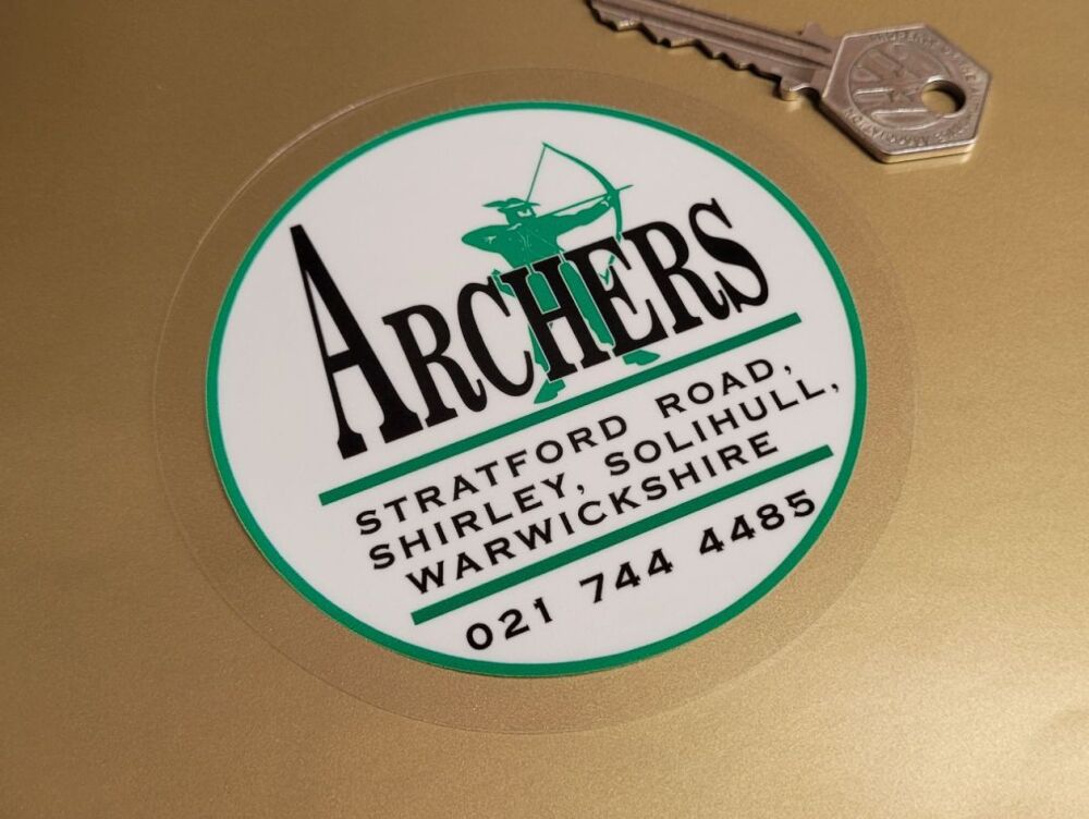 Archers, Solihull, Old Style Tax Disc Holder Style Sticker - 4"/100mm