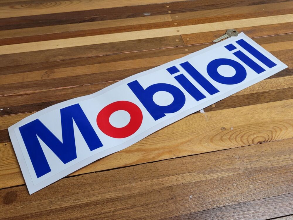 Mobil Mobiloil Blue, Red, & White Oblong Sticker - 1 Red O - 17.5"