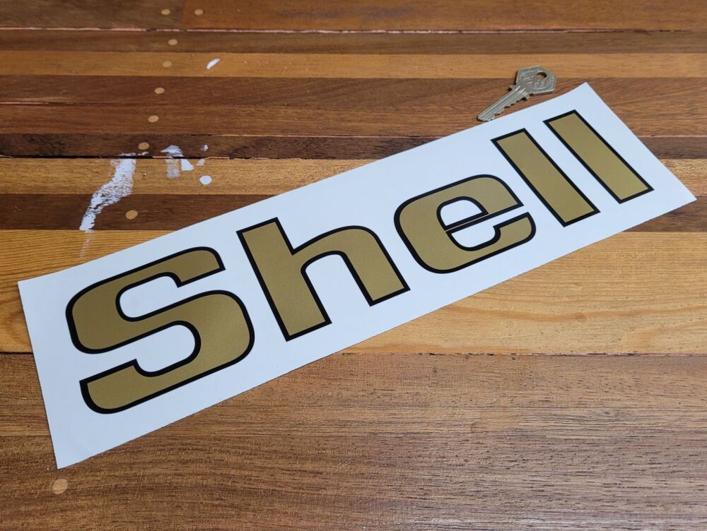 Shell Angular Text and Black Outline Cut Text Sticker - 12"