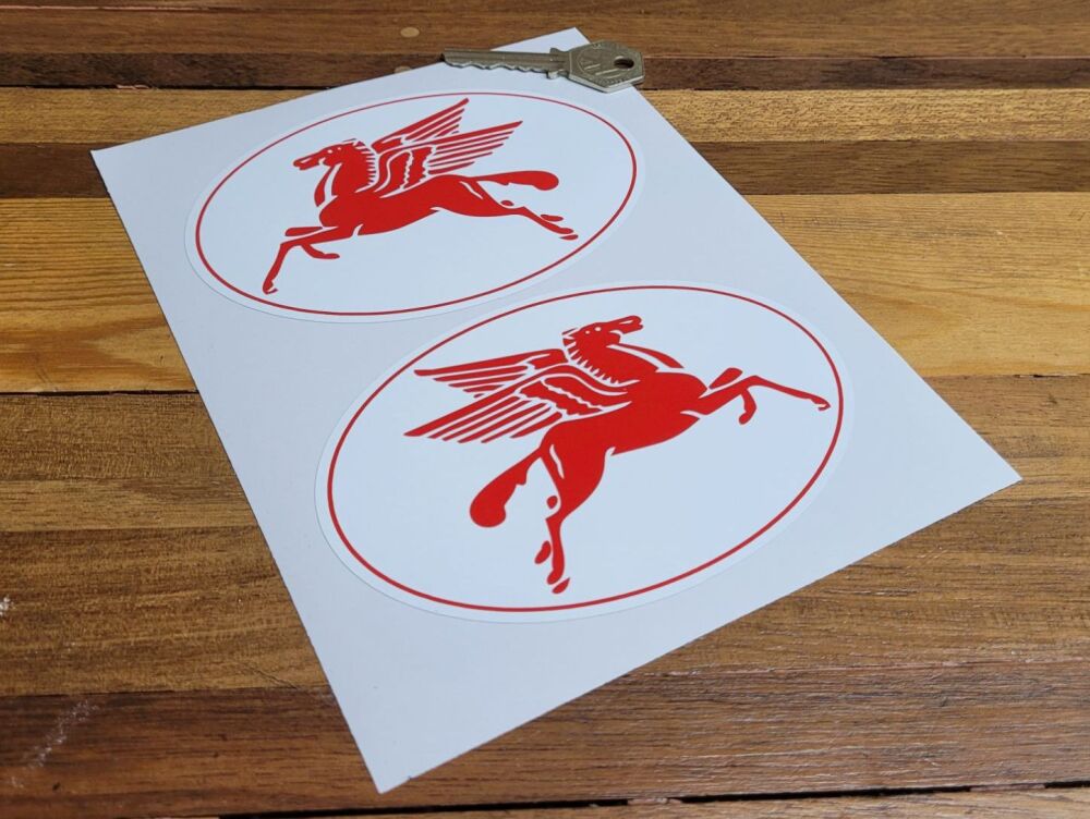 Mobil Pegasus Red & White Oval Stickers. 5