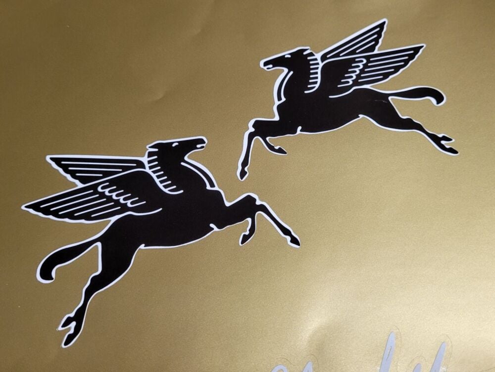 Mobil Later Pegasus Shaped Black & White Stickers - 4", 6", or 8" Pair