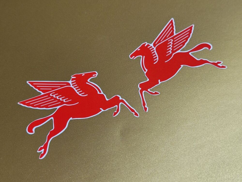 Mobil Later Pegasus Shaped Red & White Stickers. 12