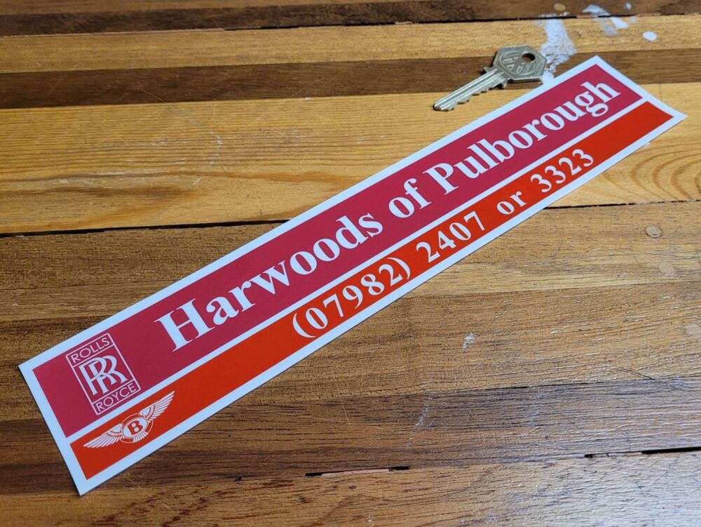 Harwoods of Pulborough - Bentley & Rolls Royce Dealer Window Sticker - 11"