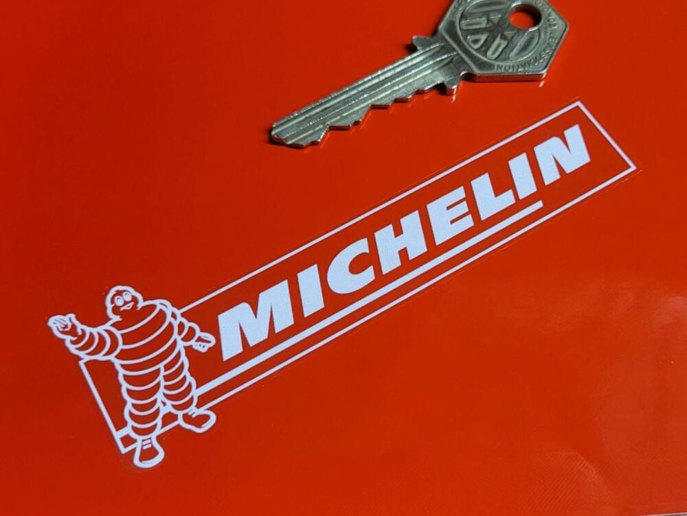 Michelin Text & Waving Bibendum White & Clear Stickers - 4" Pair