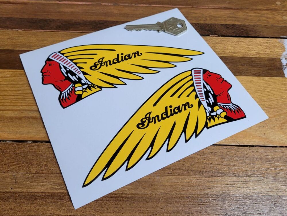 Indian Chief's Head Stickers - Plain Yellow - 4" or 6" Pair