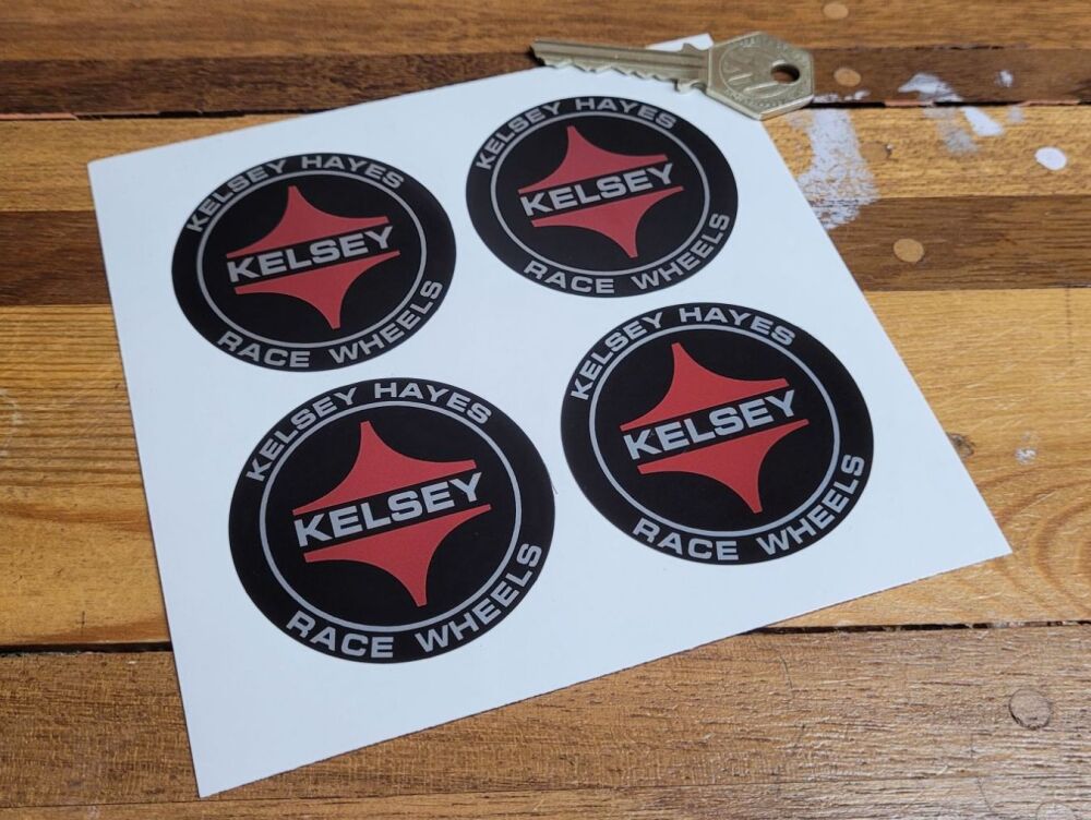 Kelsey Hayes Race Wheels Black Circular Stickers - Set of 4 - 47mm