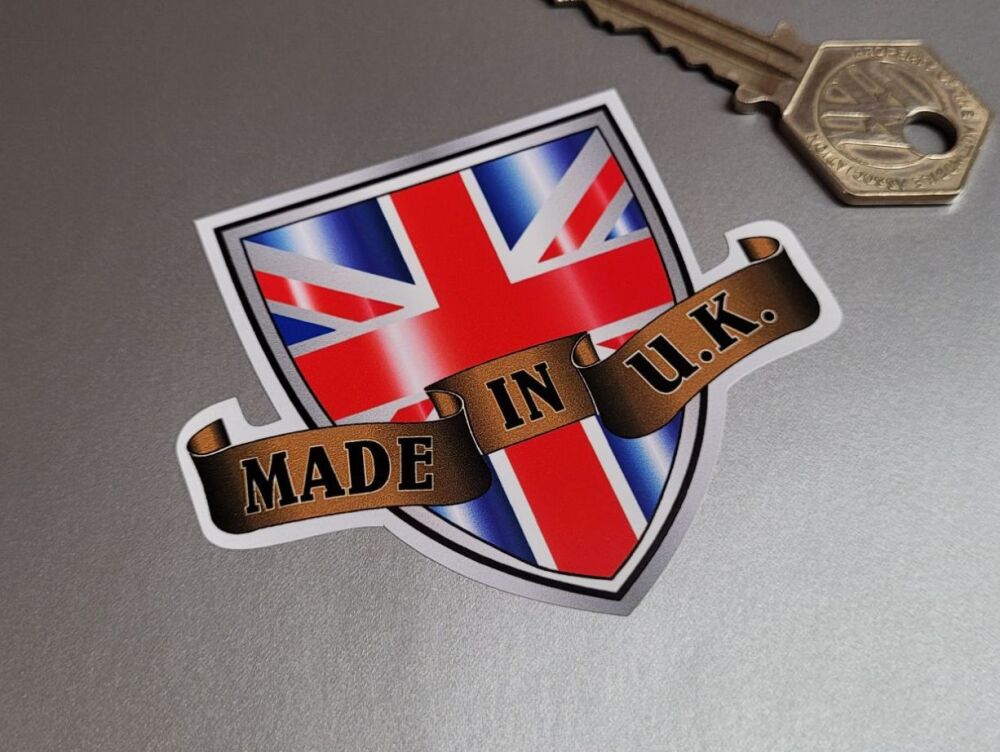 Made in UK Shaded Shield & Scroll Sticker - 3"