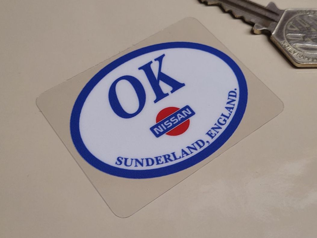 Nissan OK Sunderland England Dealer Window Sticker - 60mm