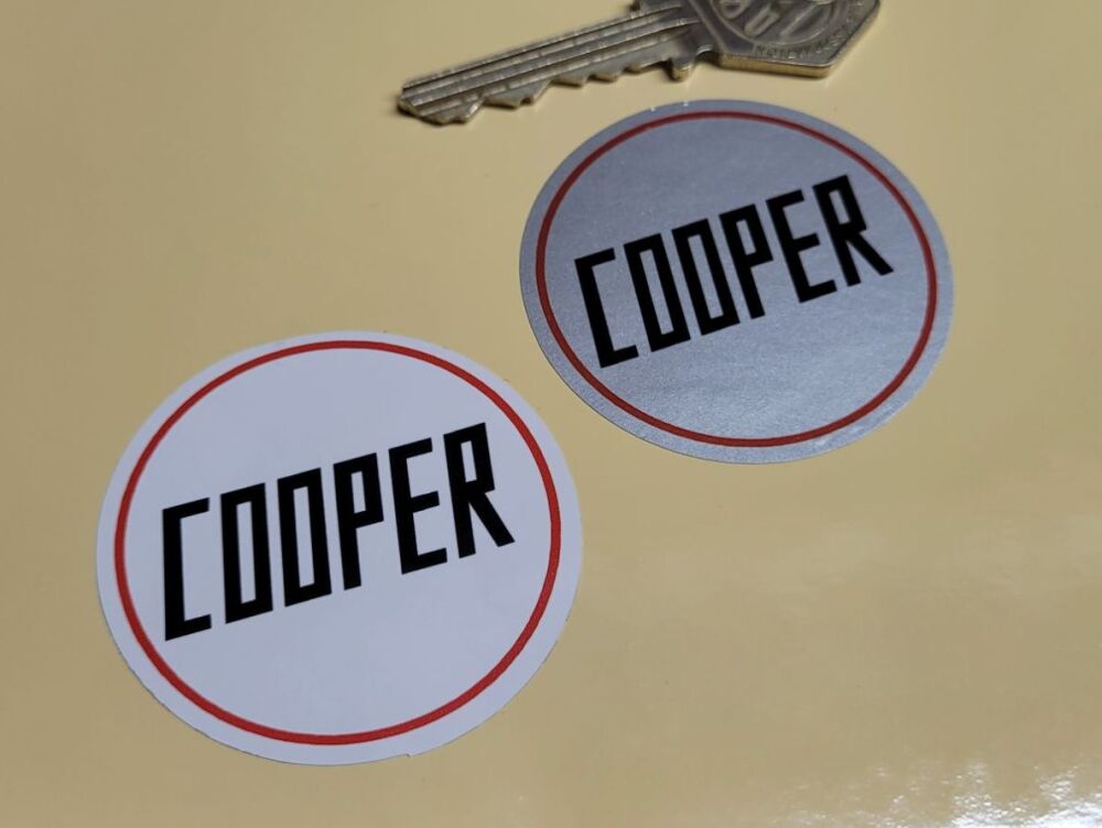 Cooper Circular Stickers - Squared Text - 50mm or 60mm Pair