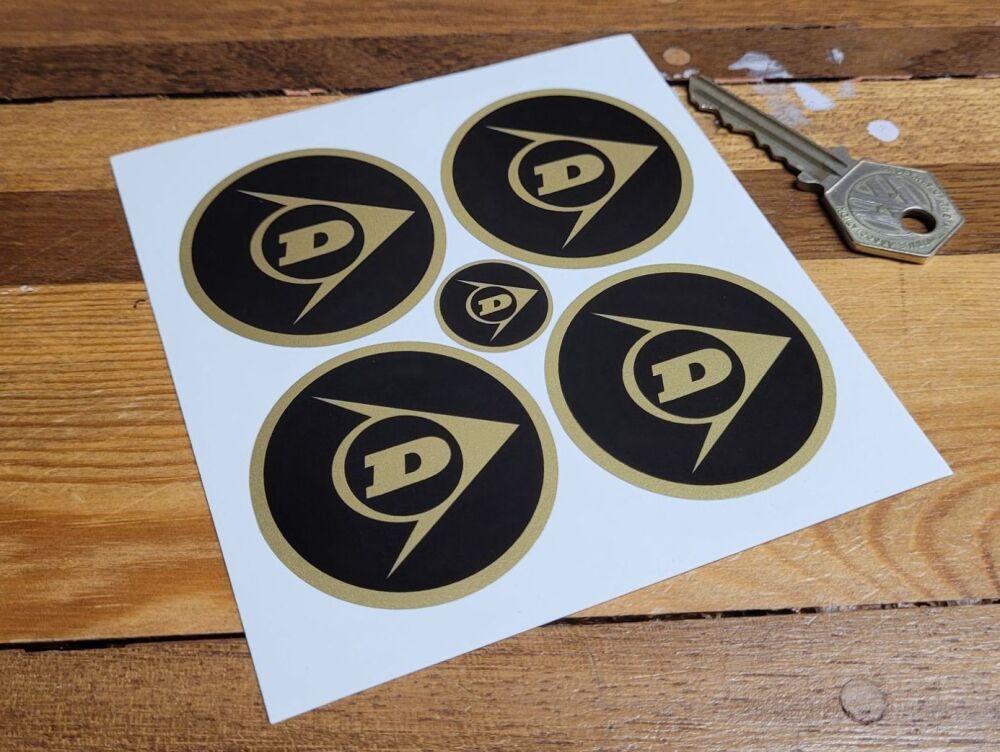 Dunlop Black & Gold Wheel Centre Stickers - Set of 4 - 50mm