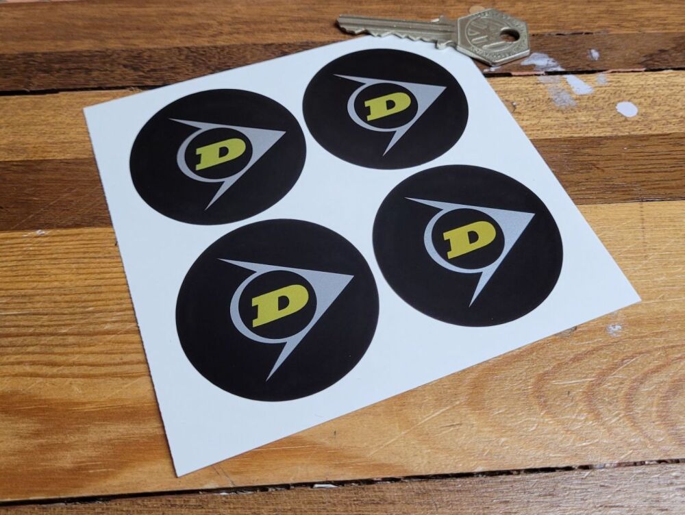 Dunlop Black Background Wheel Centre Stickers - Set of 4 - 50mm or 52mm