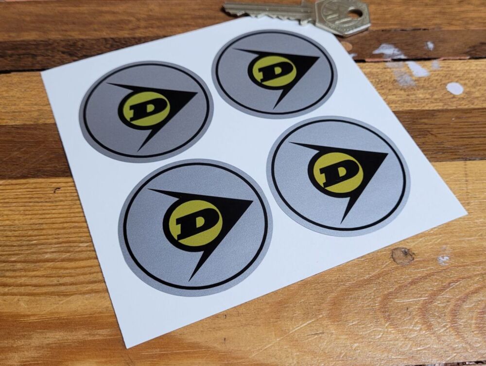 Dunlop Silver Background Wheel Centre Stickers - Set of 4 - 50mm