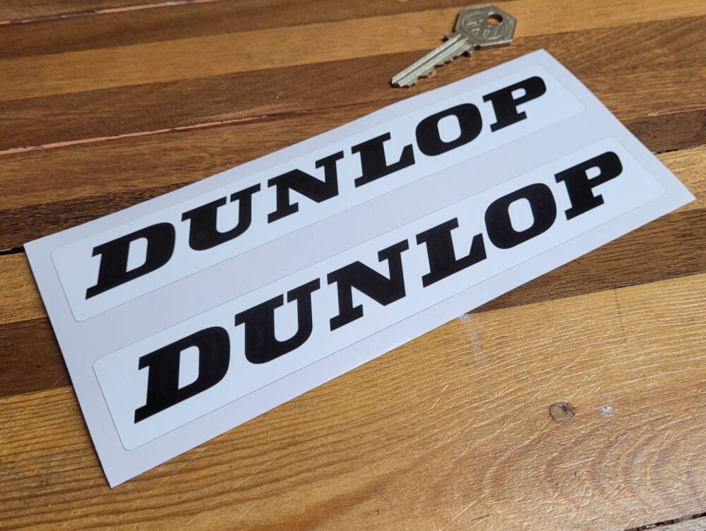 Dunlop Black on White Oblong Stickers - 7.5