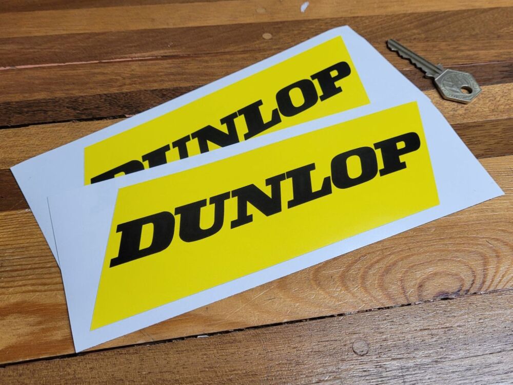 Dunlop Black on Yellow Slanted Oblong Stickers - 7" Pair