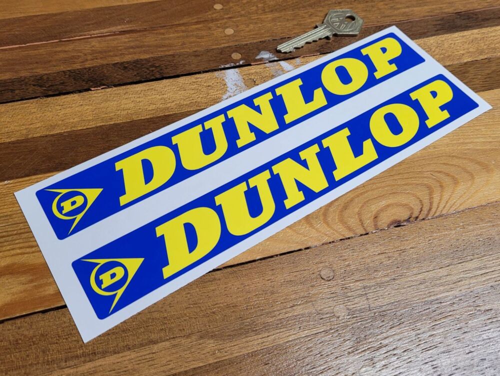 Dunlop Yellow on Blue Oblong Stickers - 9" Pair
