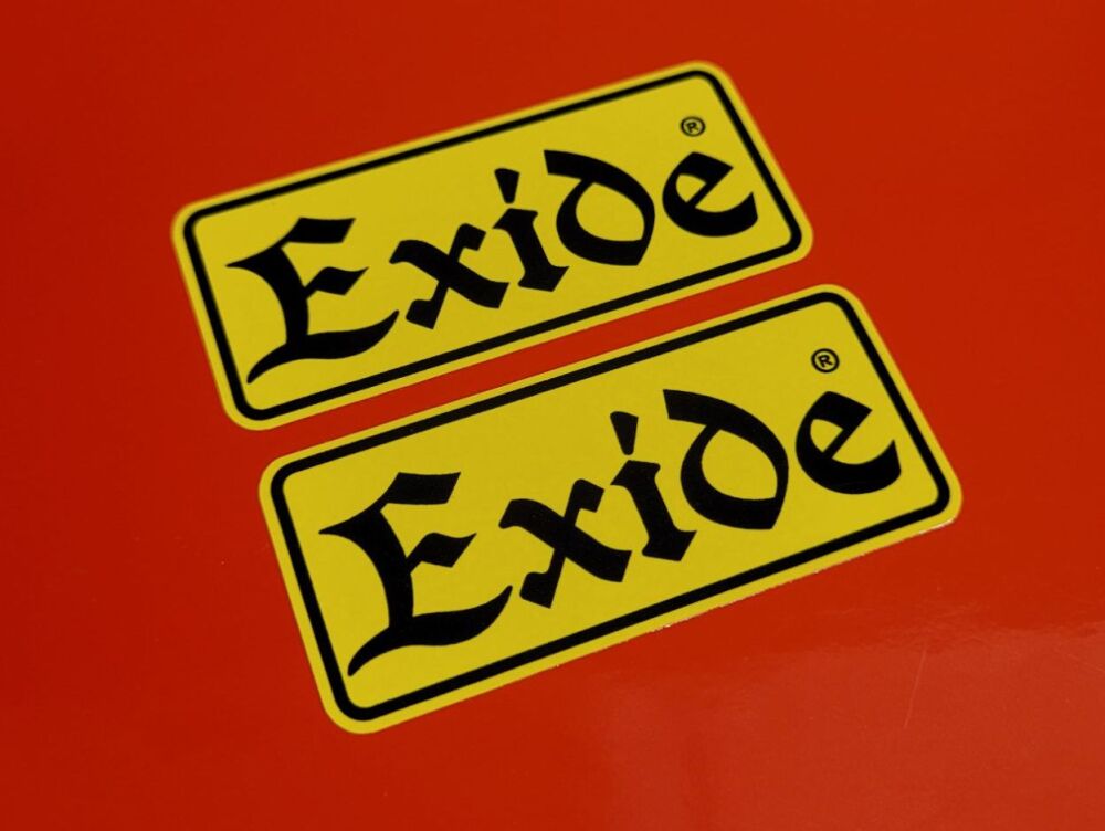 Exide Yellow & Black Oblong Battery Stickers Pair - Various Sizes