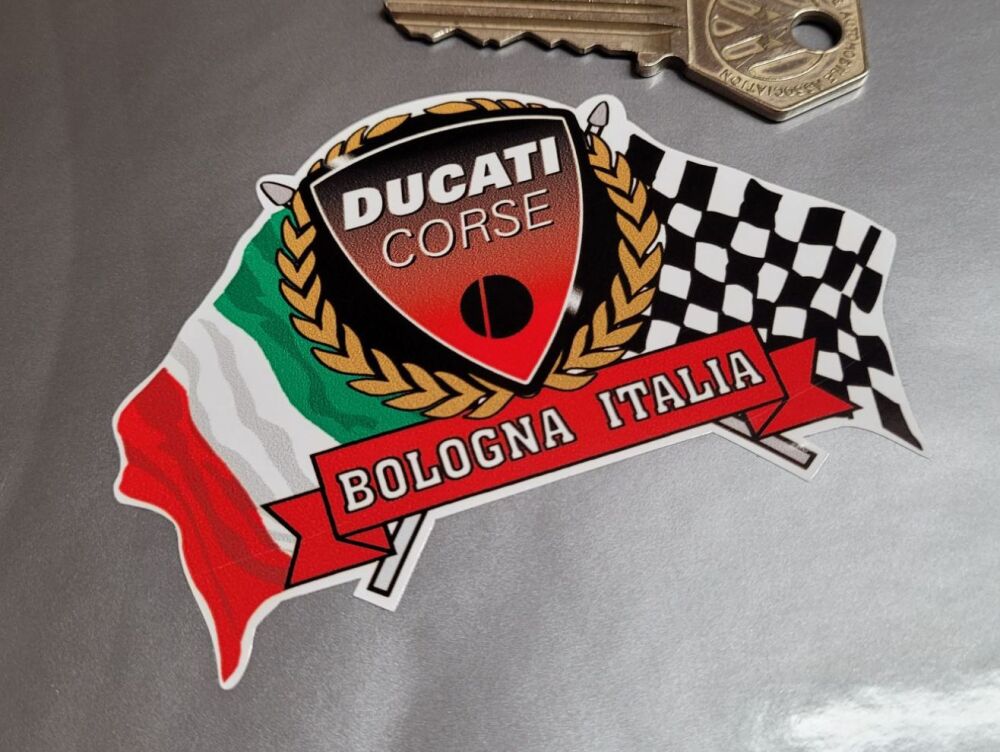 Ducati Corse Flag & Scroll Sticker - 4"