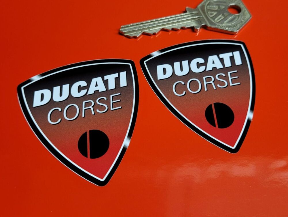 Ducati Corse Red Shield Stickers - 2" or 3" Pair