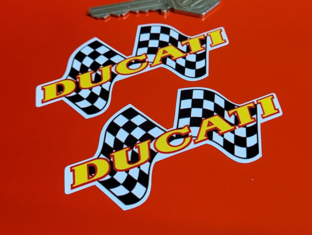 Ducati Wavy Chequered Flag Stickers - 2.5" or 3.5" Pair