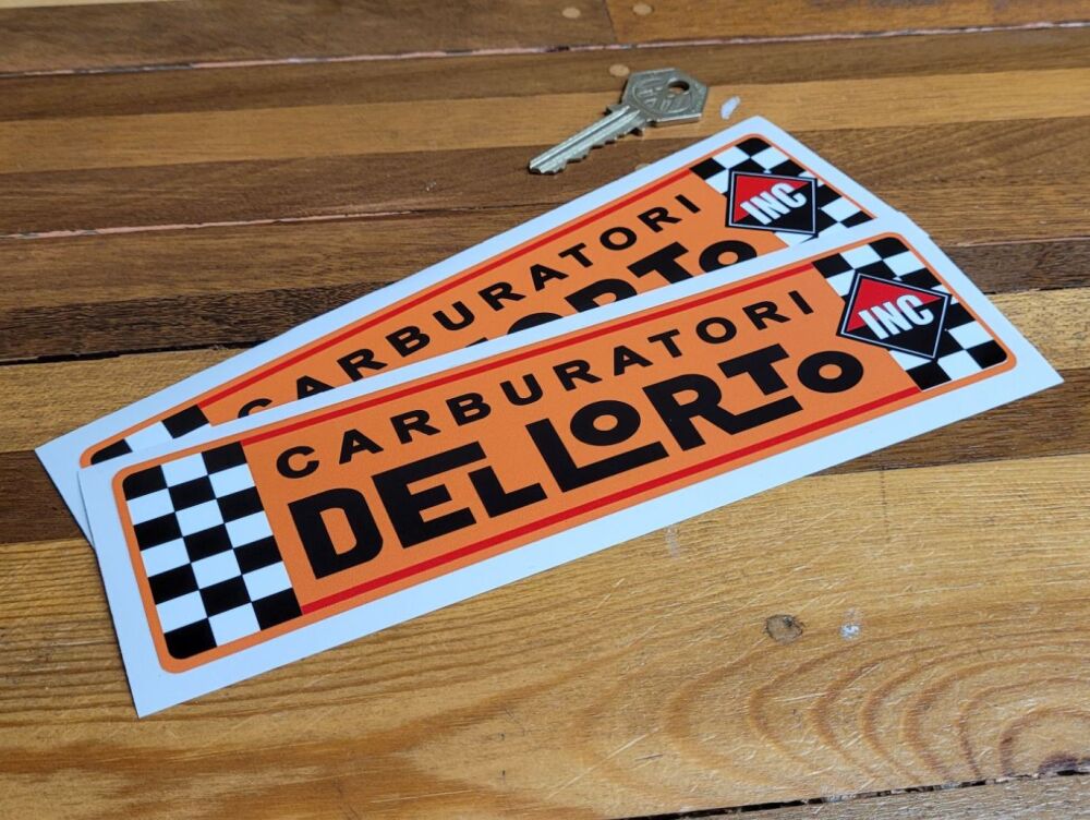 Dellorto Carburatori Inc Orange Oblong Stickers - 5" or 8" Pair