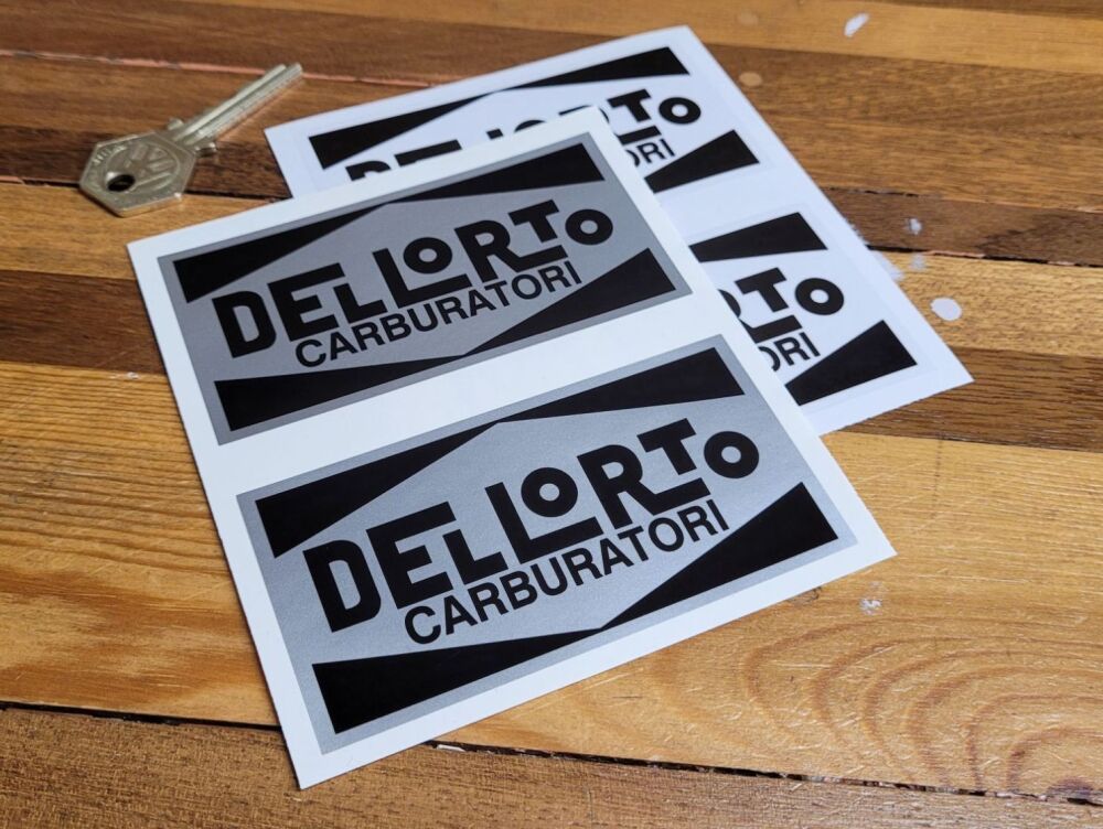 Dellorto Carburatori Black & Silver/Clear Stickers - 4" Pair