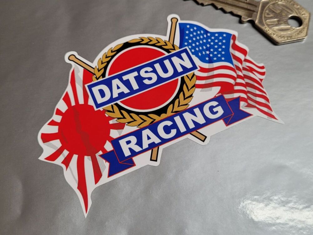 Datsun Racing Flag & Scroll USA & Japan Sticker - 4