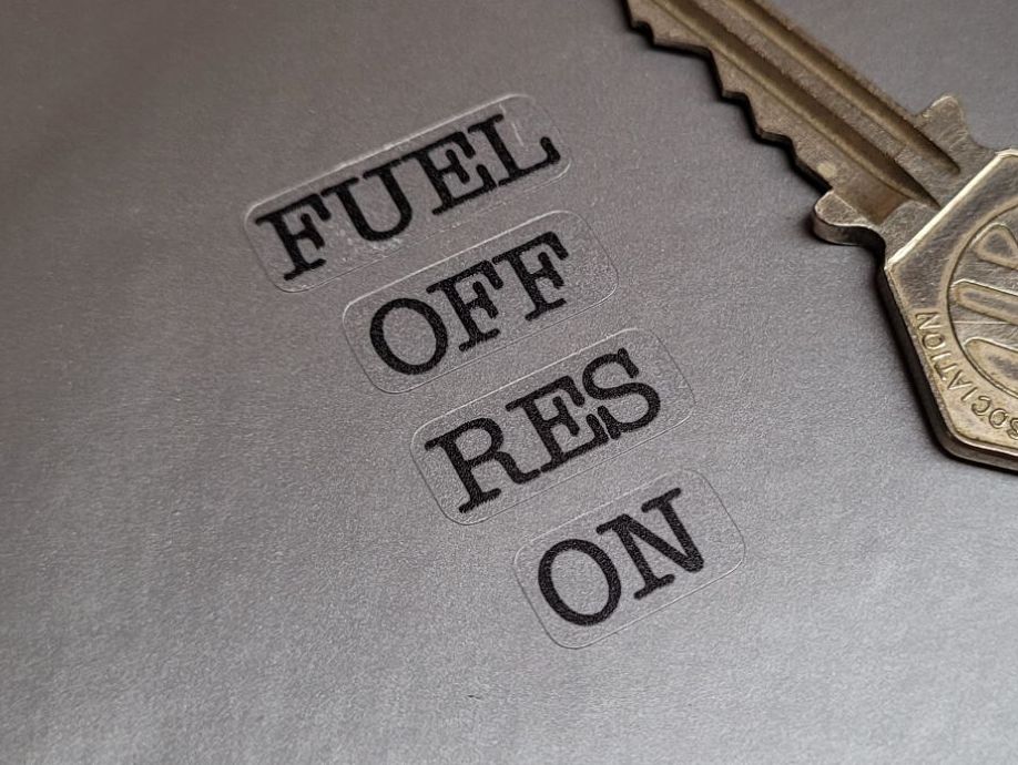 Fuel Switch Label Set Stickers - Black or White on Clear - Set of 4