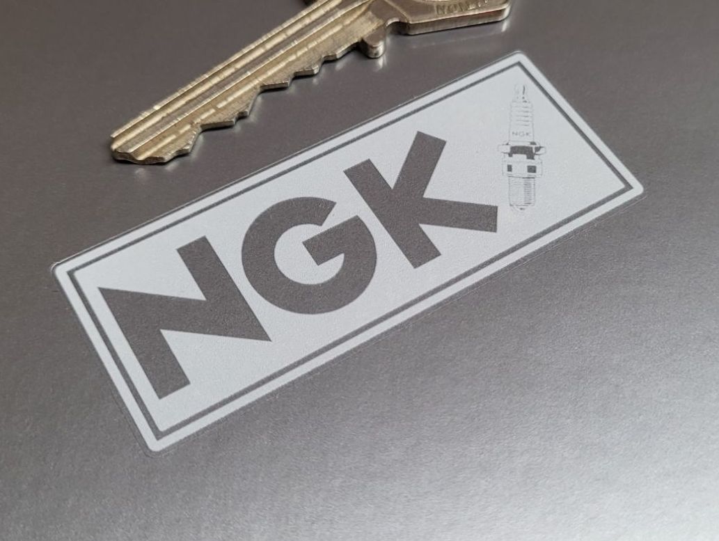 NGK Spark Plug White & Clear Oblong Stickers - 2.5