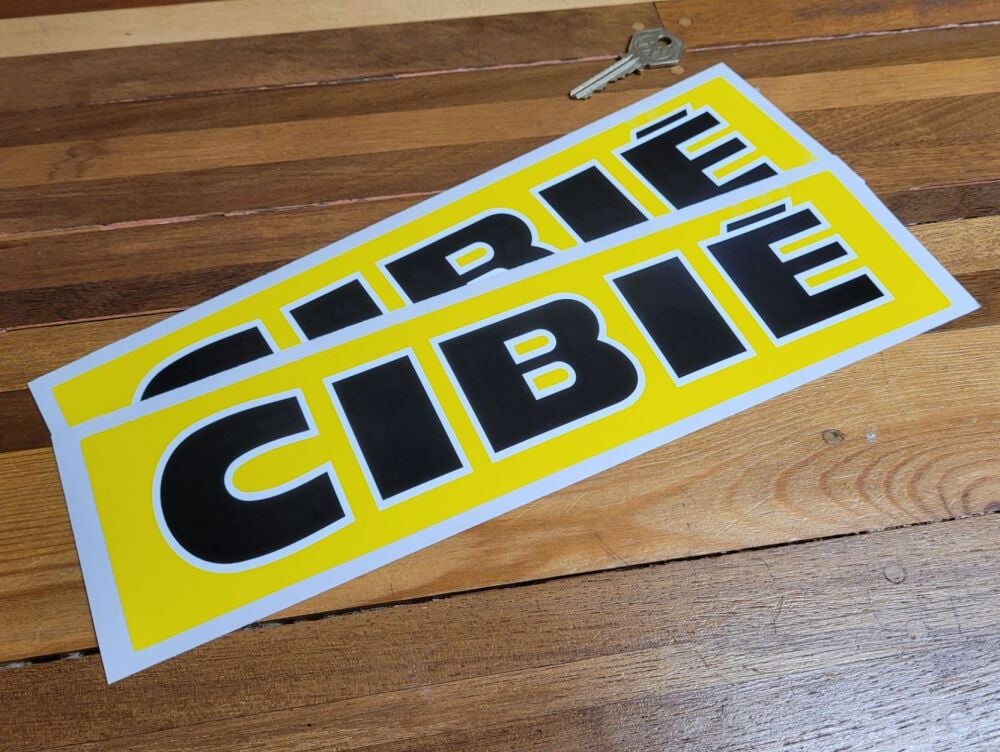 Cibie Black & White Text on Yellow Wide Small Text Style Oblong Stickers - 