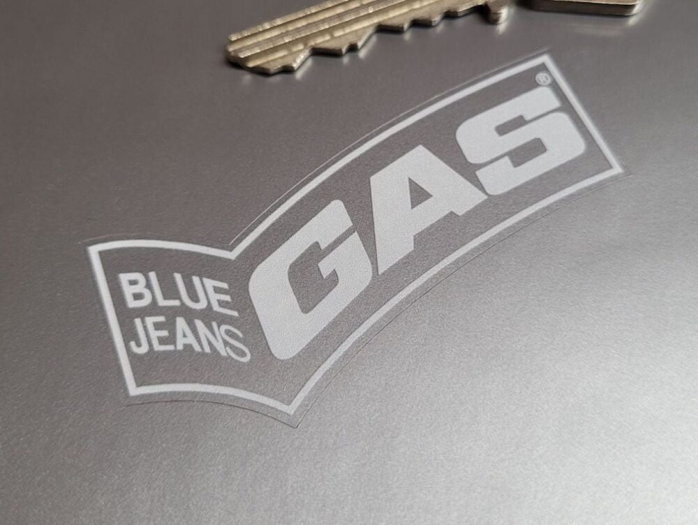 Gas Blue Jeans White & Clear Stickers - 2.5" Pair