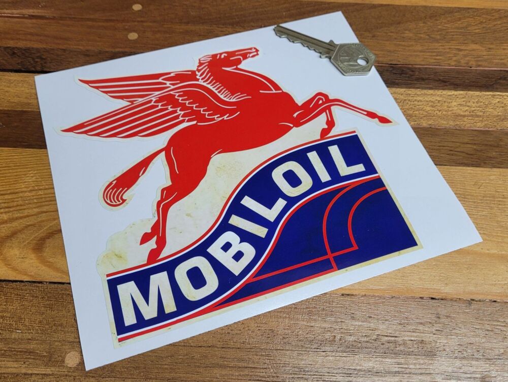 Mobiloil Pegasus Distressed & Worn Style Sticker -7"