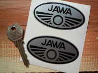 Jawa Black & Silver Oval Stickers. 3" Pair.