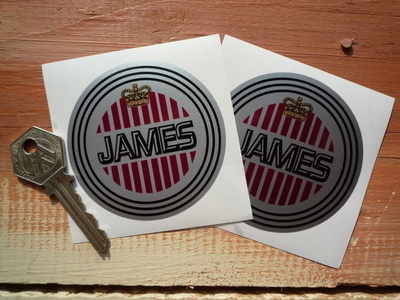 James Motorcycle Circular Stickers. 2" or 3" Pair.