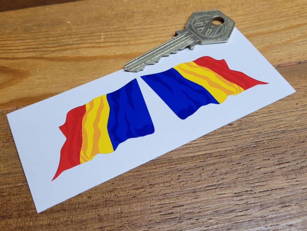 Romania Wavy Flag Stickers - 2" Pair