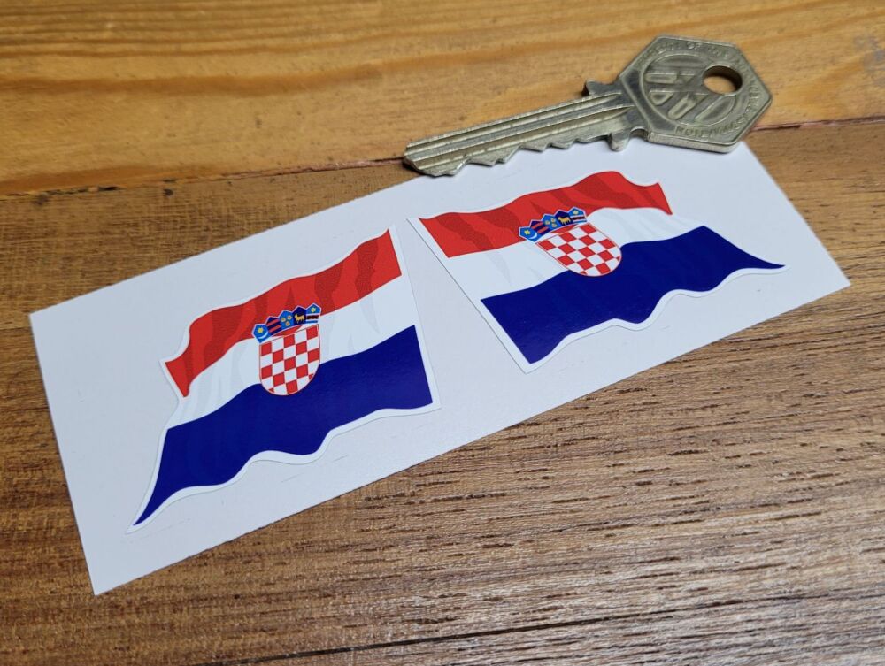 Croatia Wavy Flag Stickers - 2" Pair