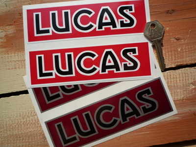 Lucas Black & Red Oblong Stickers. 3.5