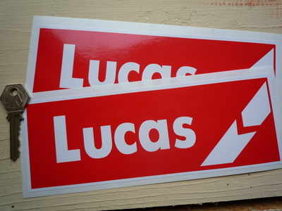 Lucas Break Red & White Oblong Stickers. 8" Pair.