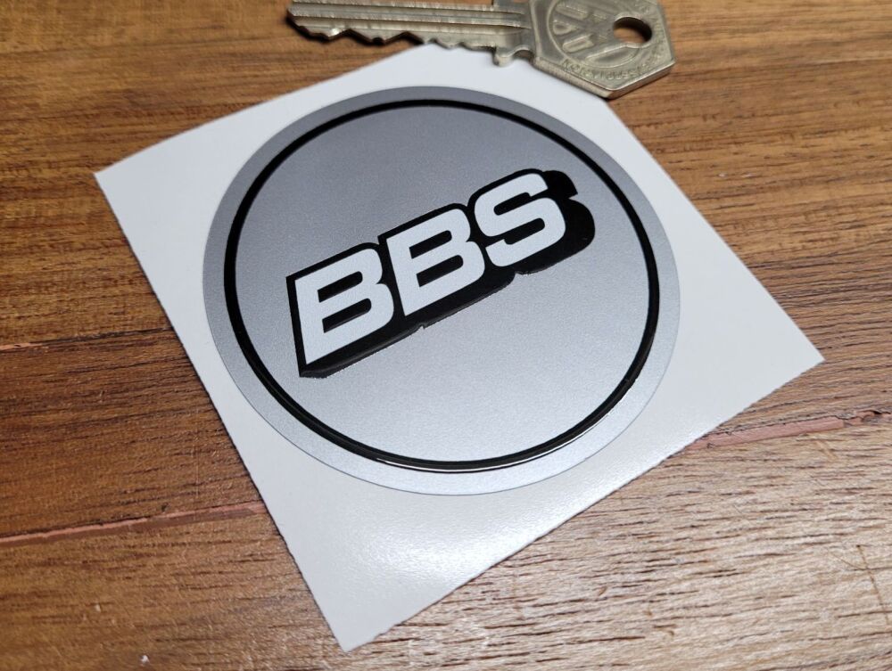 BBS Wheel Centre Sticker - Gloss - White on Silver with Coachline - 65mm
