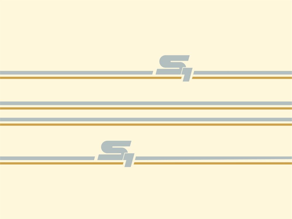 TVR S1 Body Side Stripe Gold & Silver Stickers - Set of 4